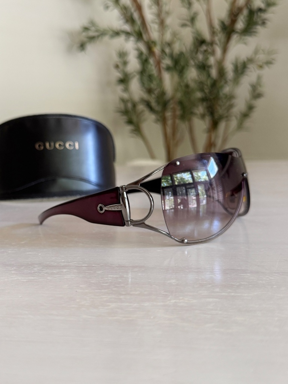 GUCCI Vintage Y2K Wraparound Shield Sunglasses Horsebit Purple Aviator GG 2764/S - Picture 4 of 12